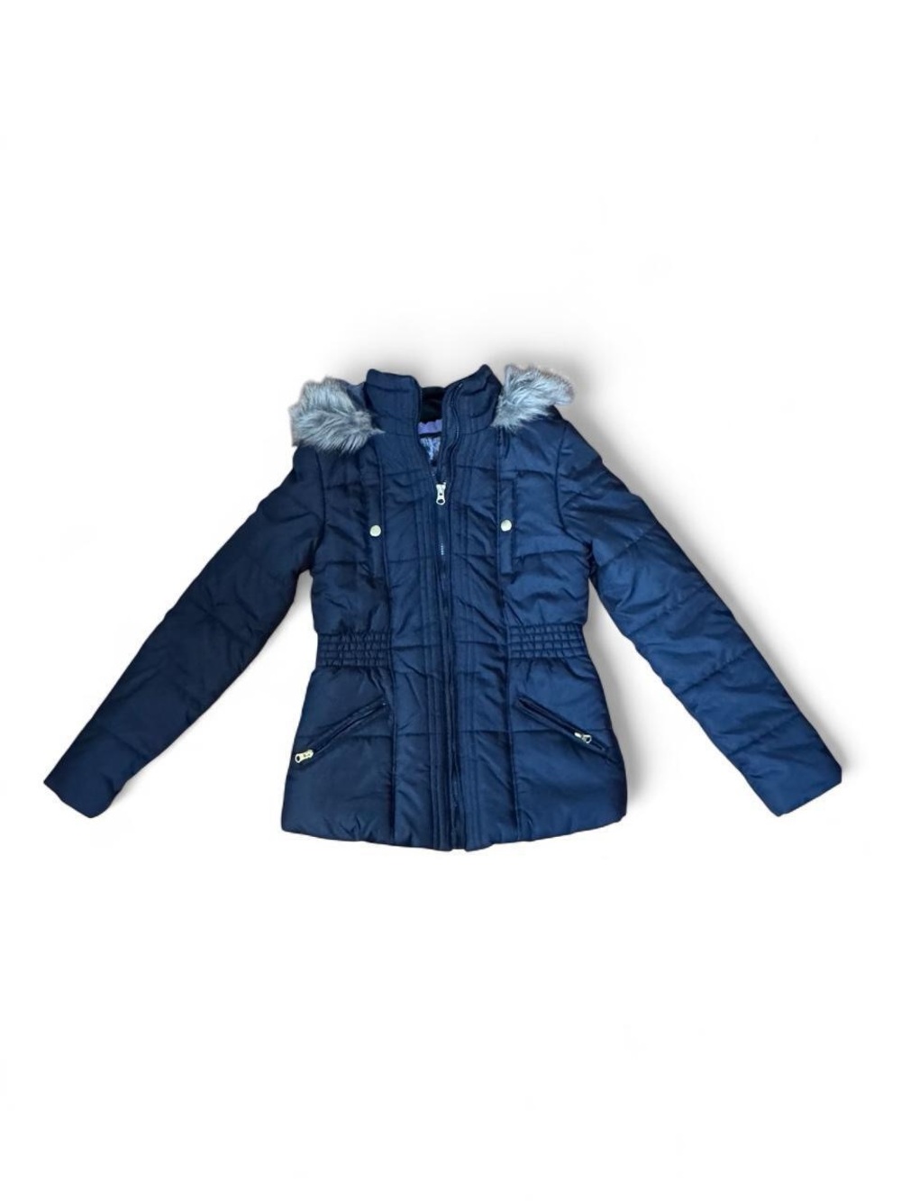 Krush Black Fitted Puffer Jacket with Faux Fur Hood